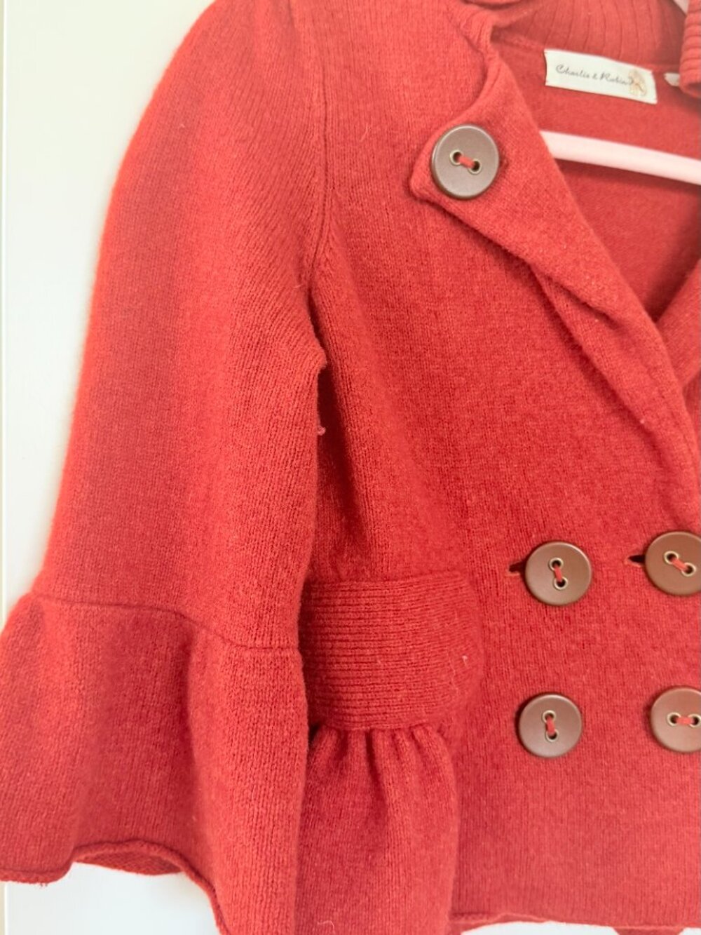 Anthropologie CHARLIE AND ROBIN Big Button Flare Sleeve Dark Orange Wool